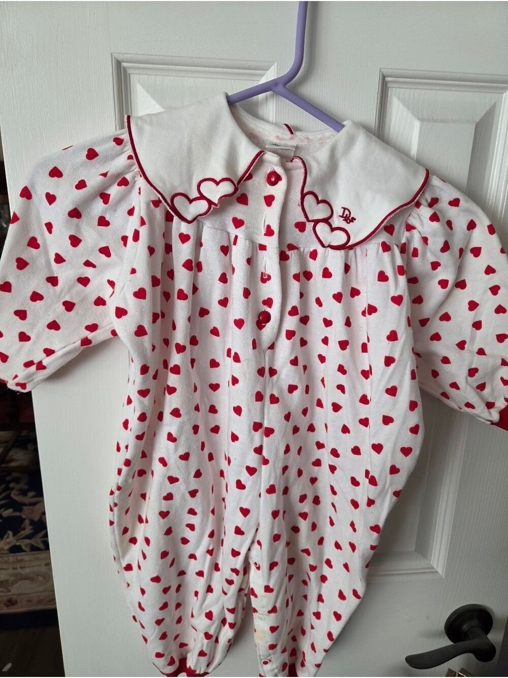 Vtg Baby Dior White W/ Red Heart Baby Romper- 24 Months